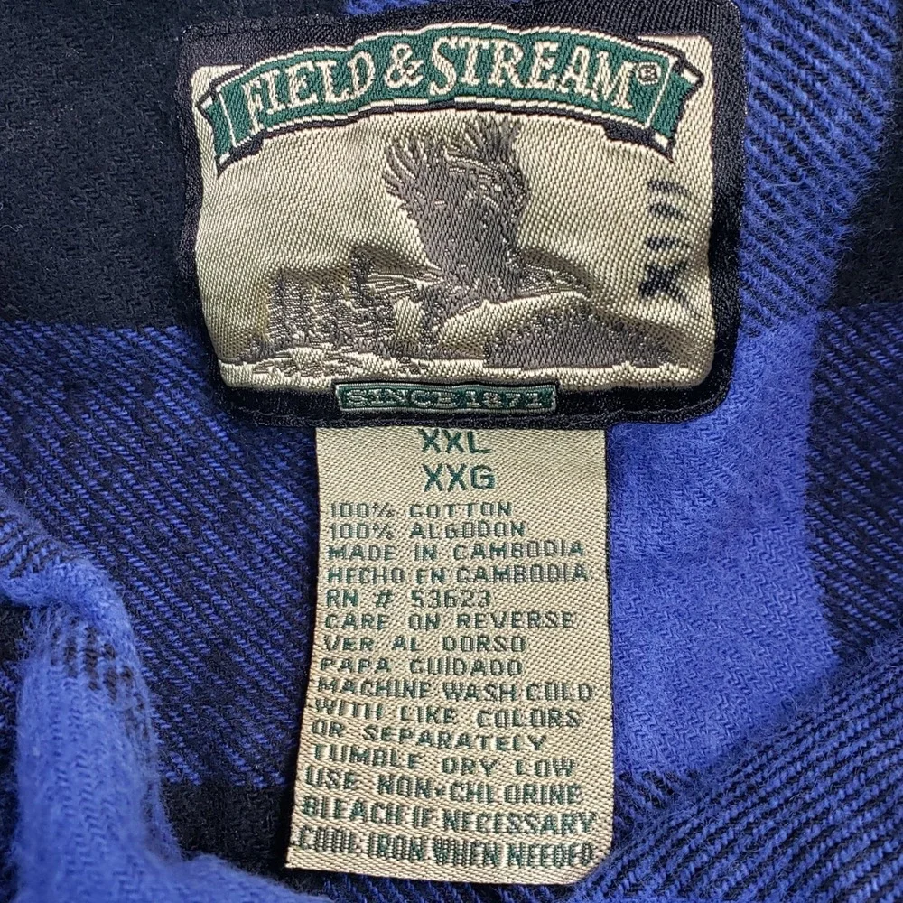Field & Stream Flannel Shirt Blue Black Buffalo Plaid Long Sleeve‎ Men's XXL